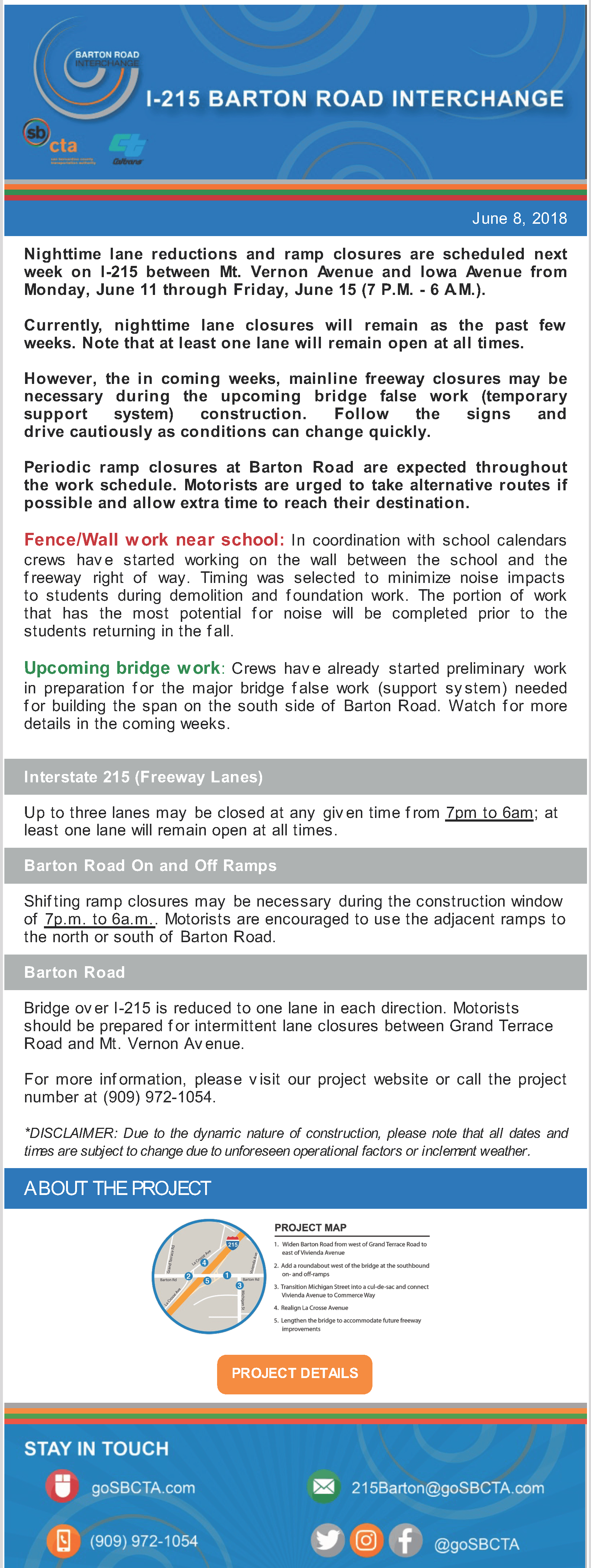 I-215 Barton Road Construction Notice - Week of June 11 2018 test
