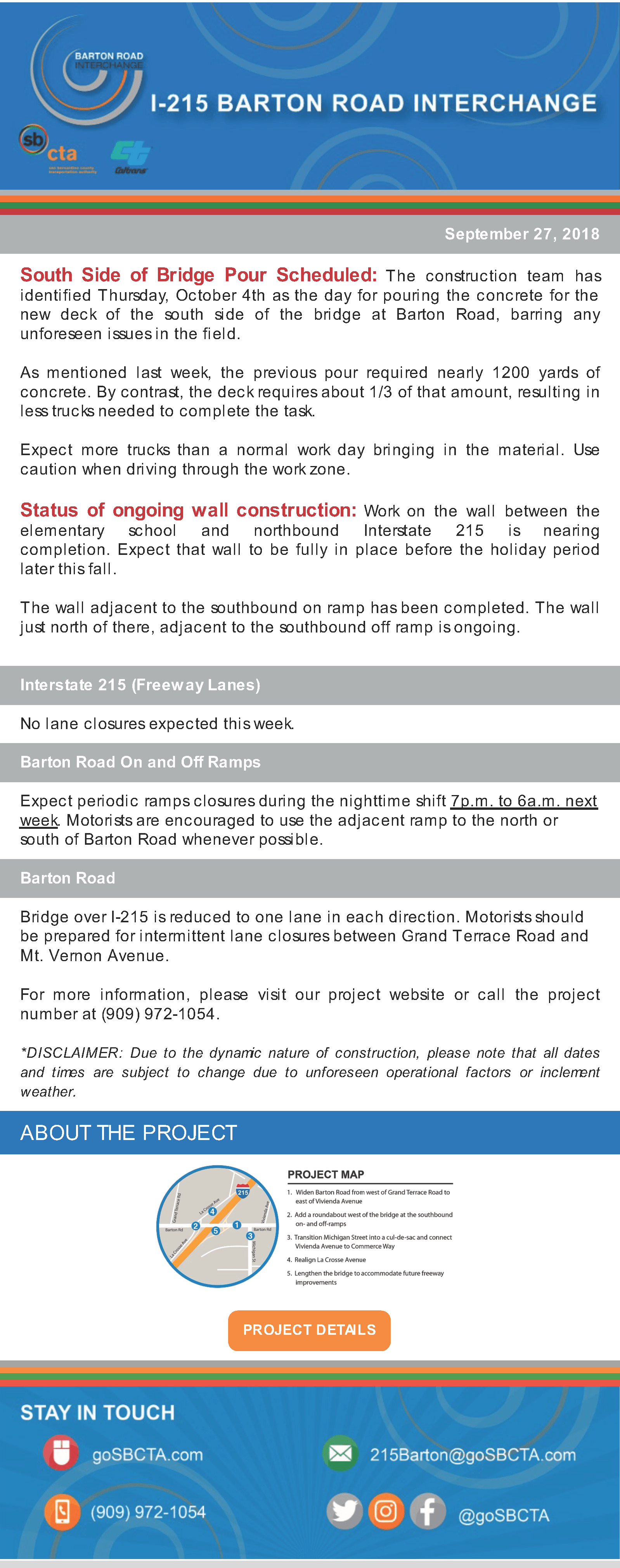 Barton Road Construction Notice - Week of October 1