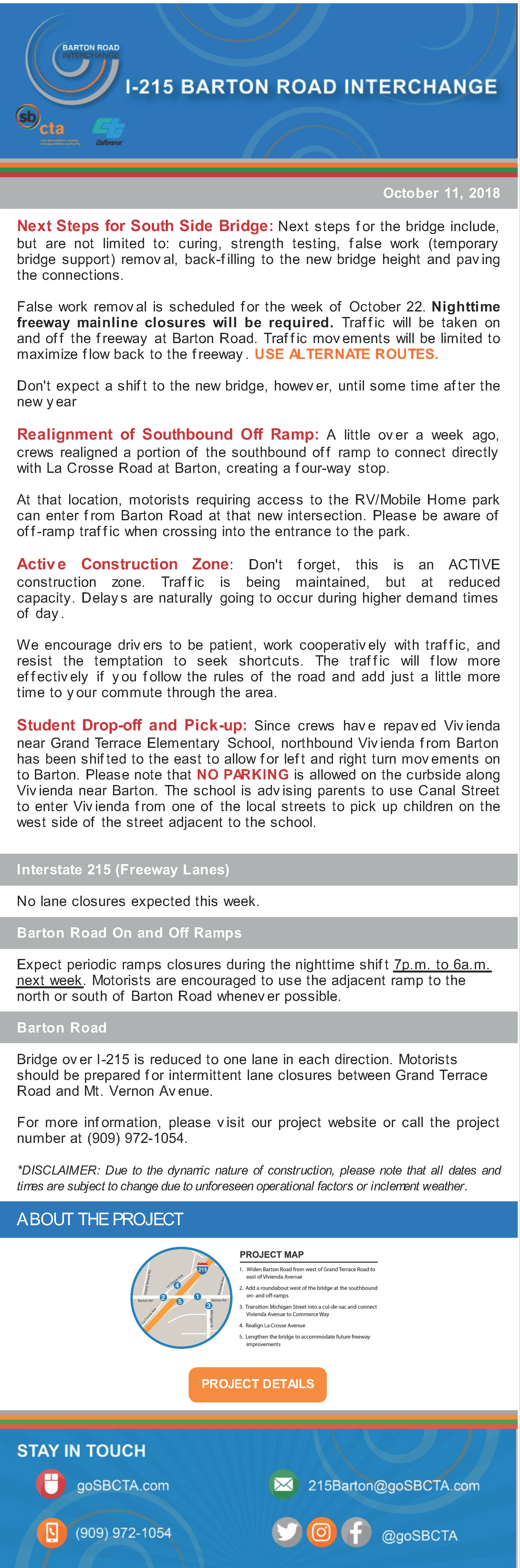 Barton Road Construction Notice - Week of October 15