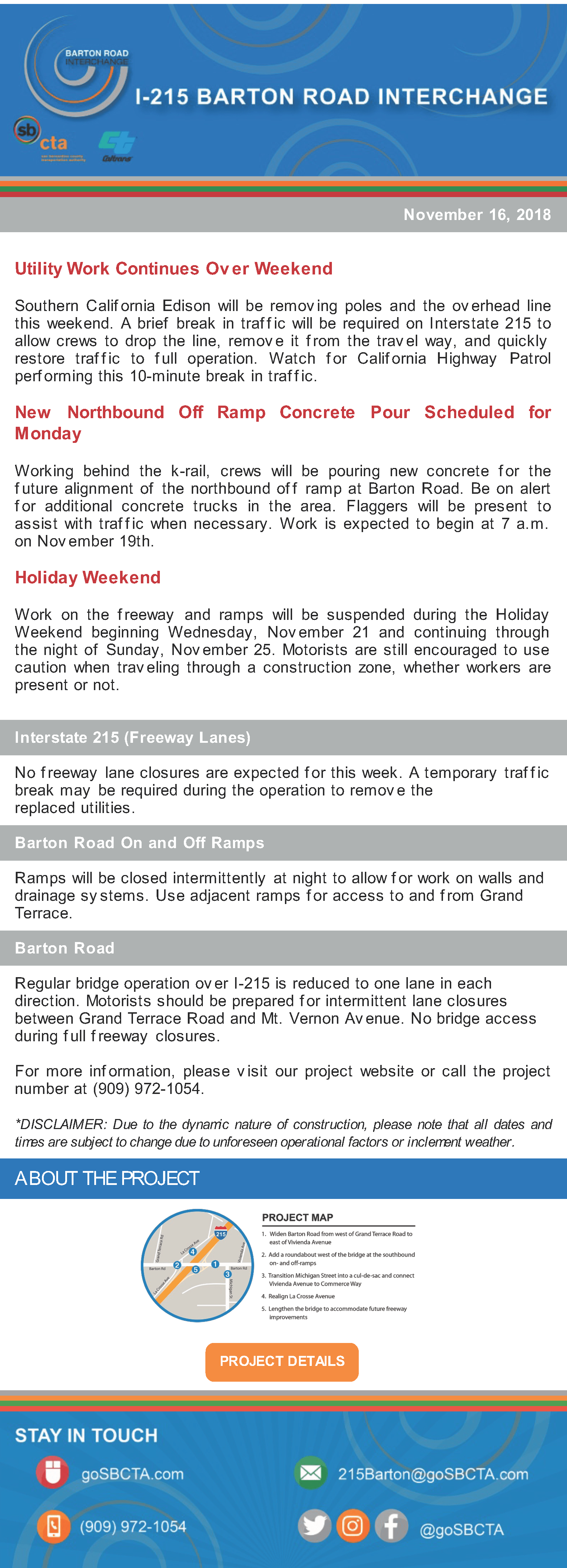Barton Road Construction Notice - Week of November 19