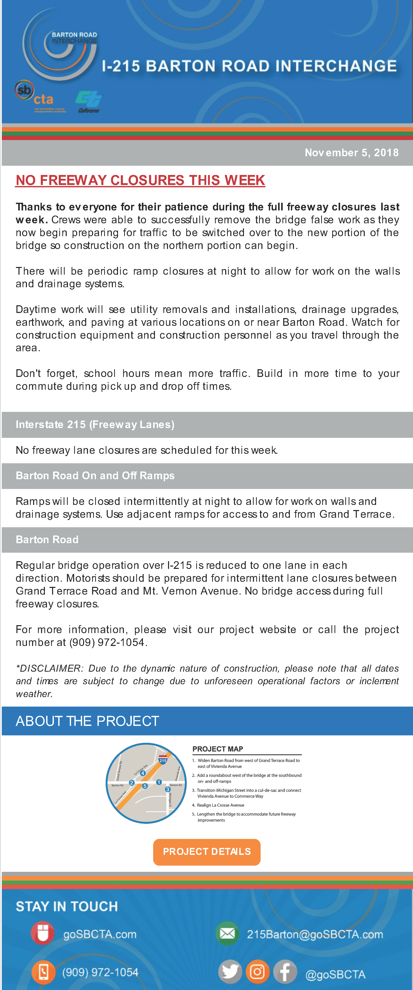 Barton Road Construction Notice - Week of November 5