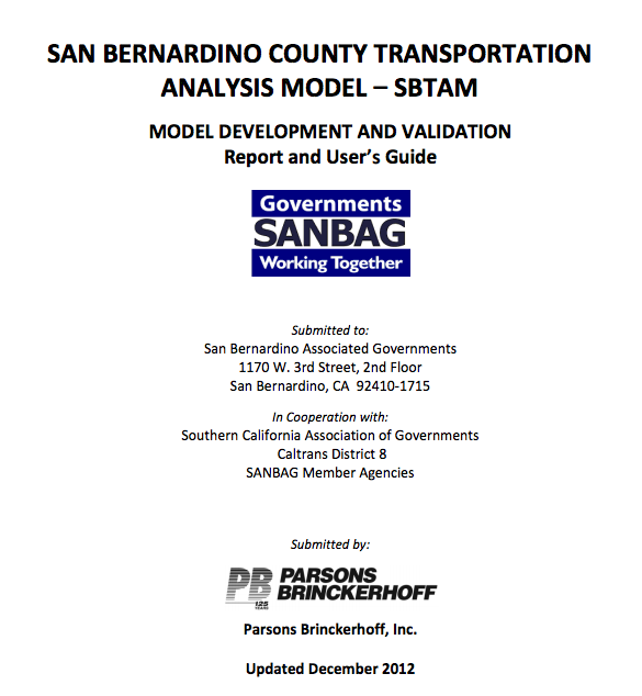 San Bernardino Transportation Analysis Model (SBTAM) Cover page