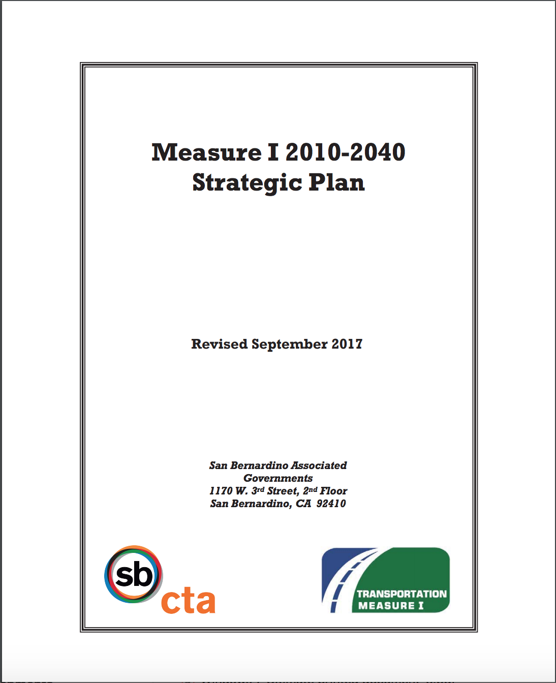 Measure I Strategic Plan Cover Page