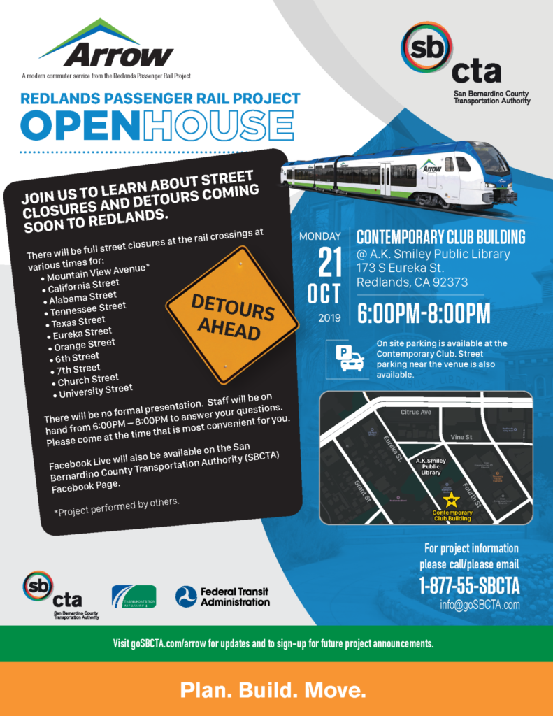 Join Us for the Redlands Passenger Rail Project Open House; see details alongside