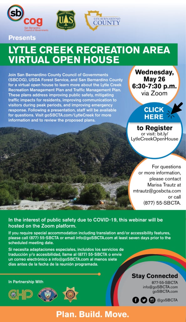 Lytle Creek Recreation Area Virtual Open House SBCTA