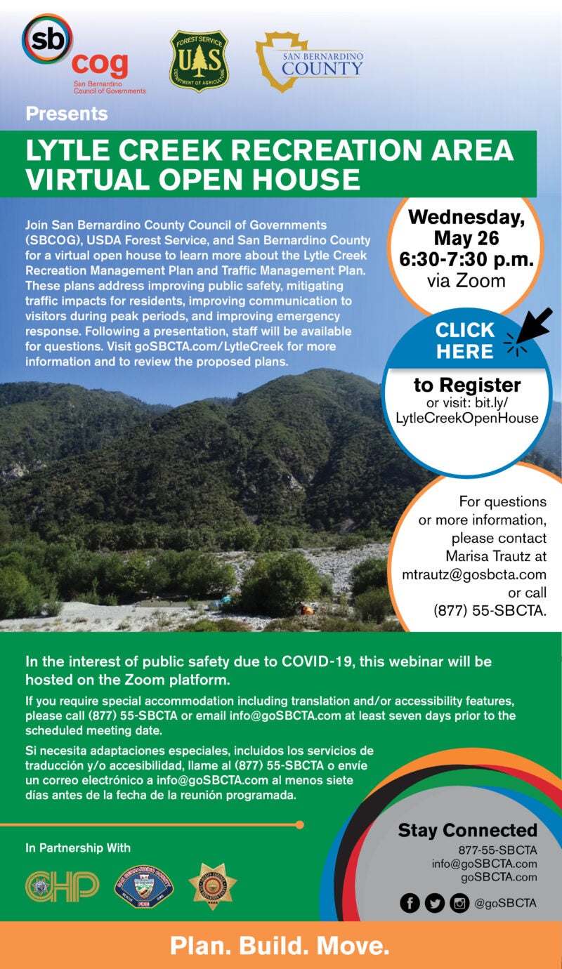 Lytle Creek Recreation Area Virtual Open House SBCTA